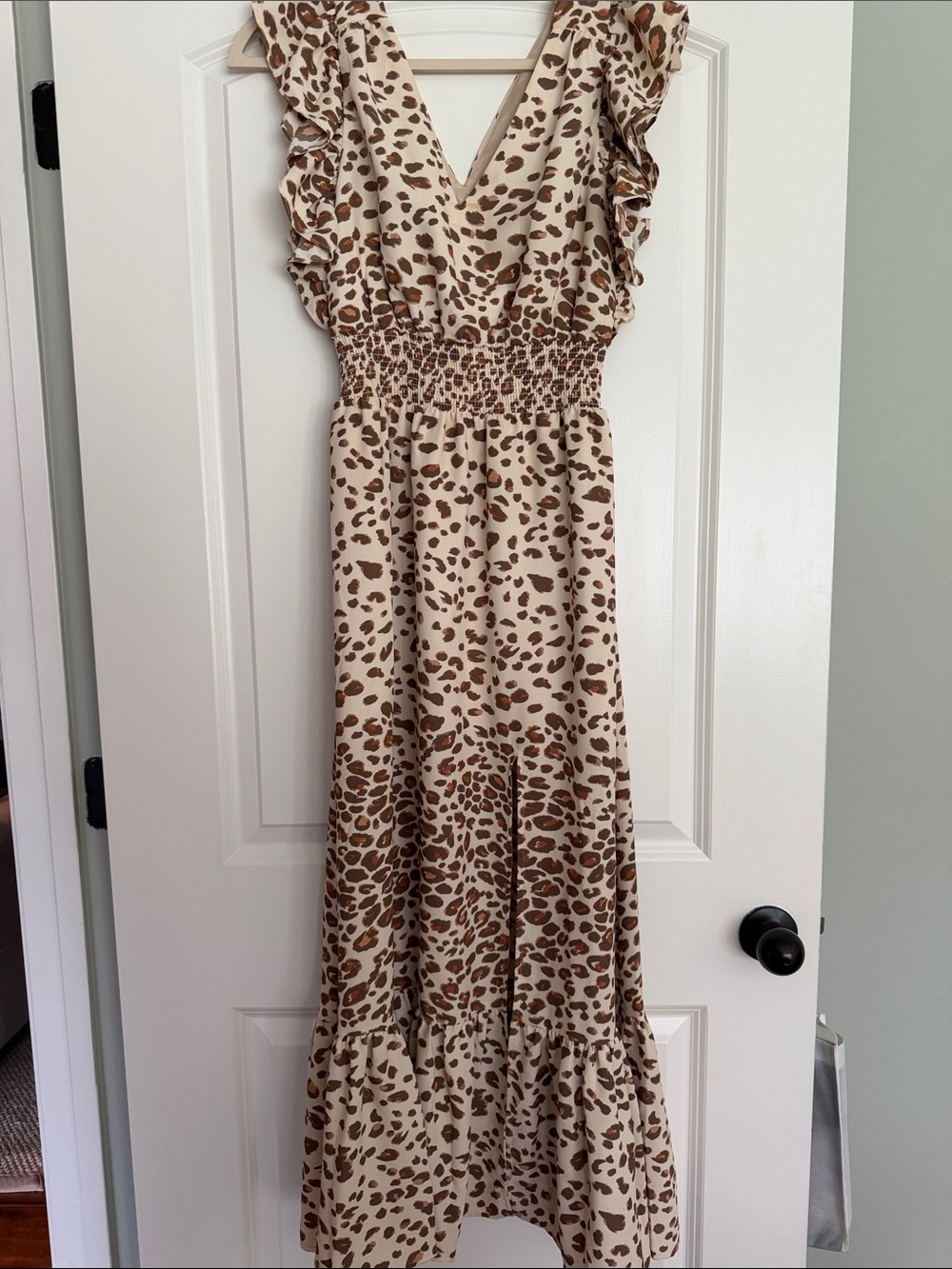 Express Cream and Brown Leopard-Print Maxi Dress